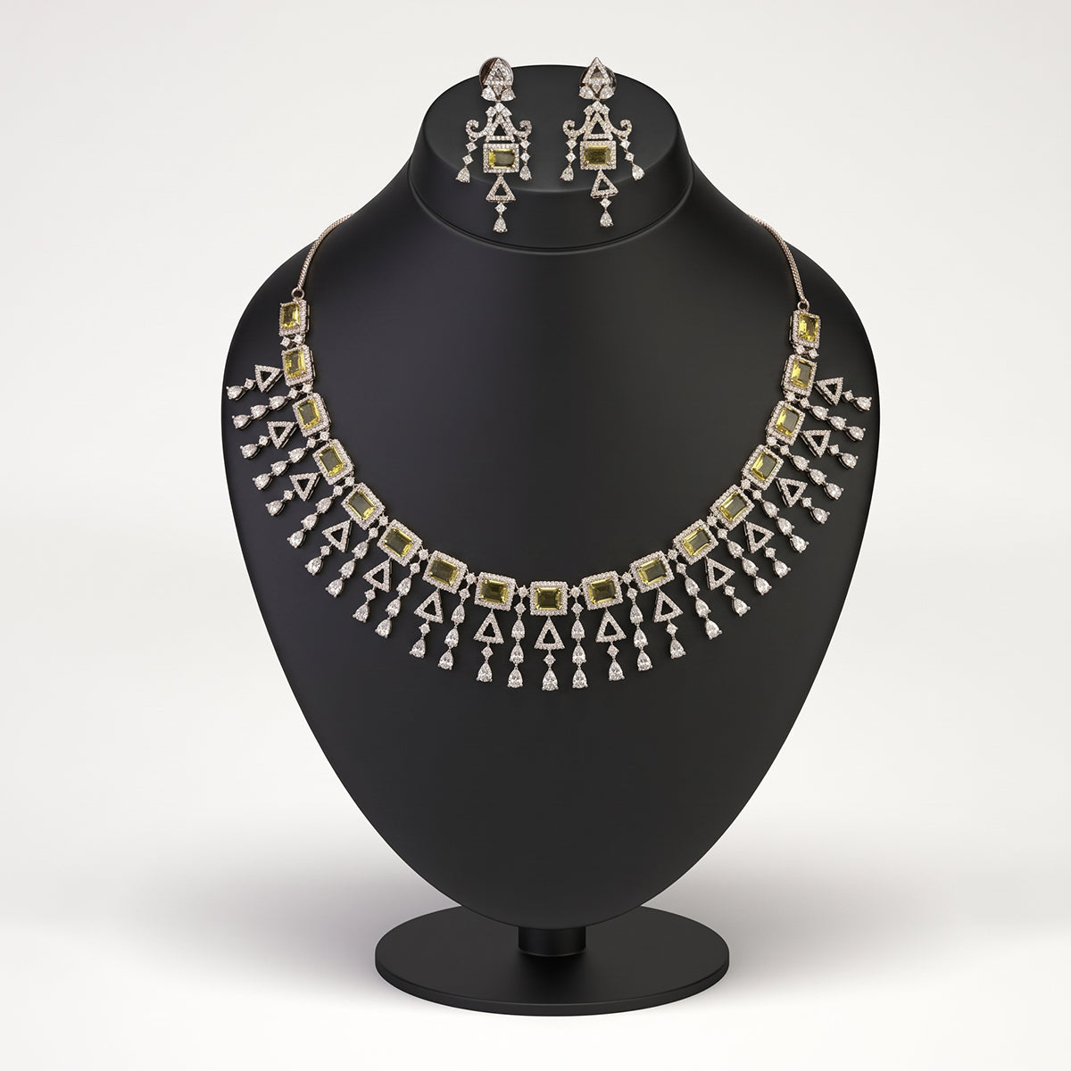 Silver Bridal Yellow Crystal Fringe Jewellery Set