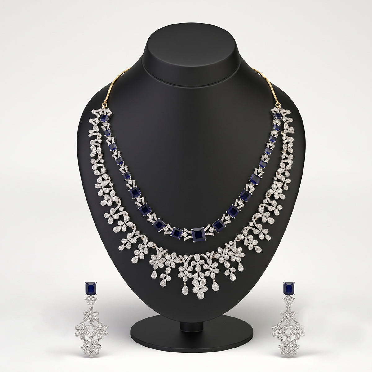 Silver Crystal Cluster Bridal Jewellery Set with Blue Stones