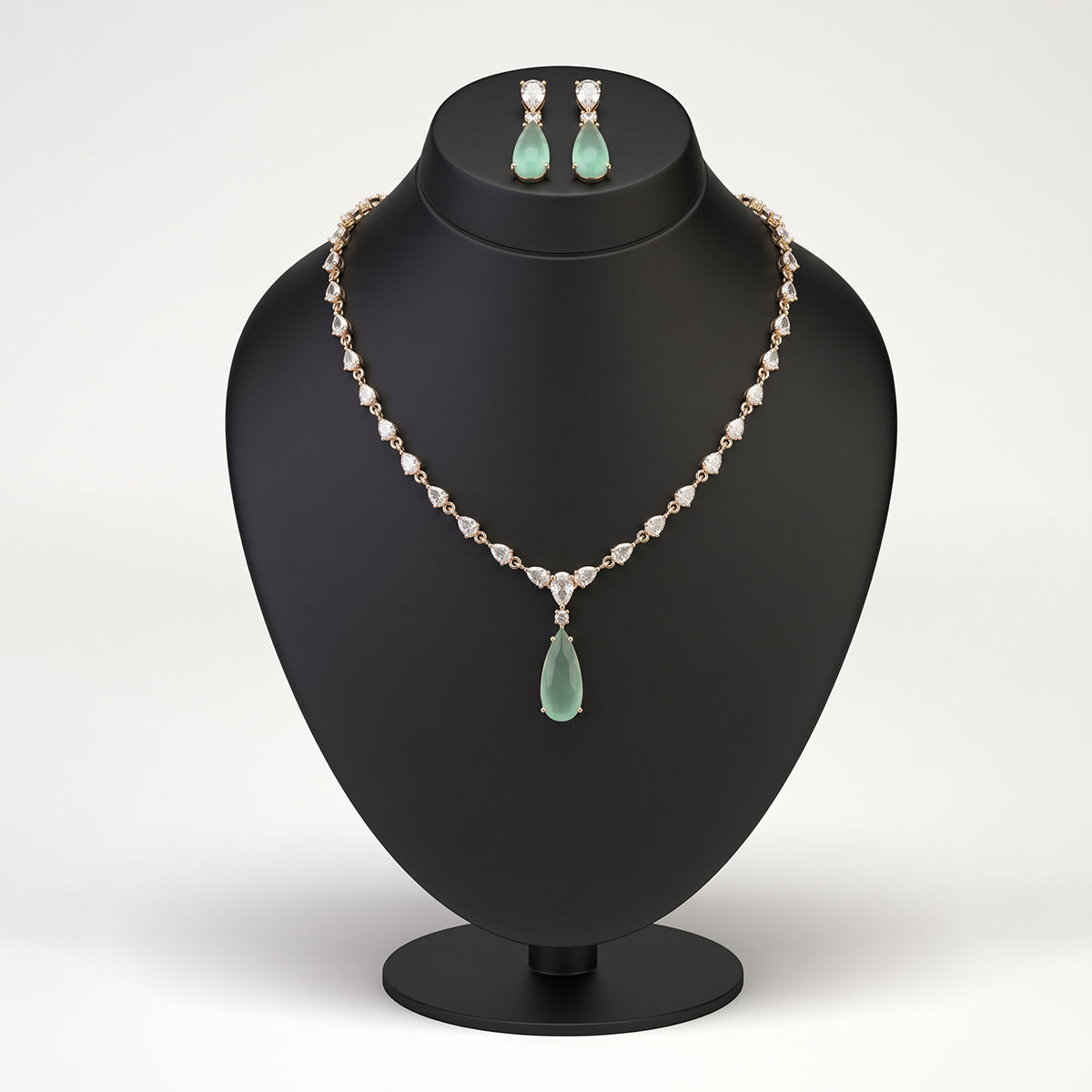 Rose Gold Mint Green Drop Pendant Necklace Set