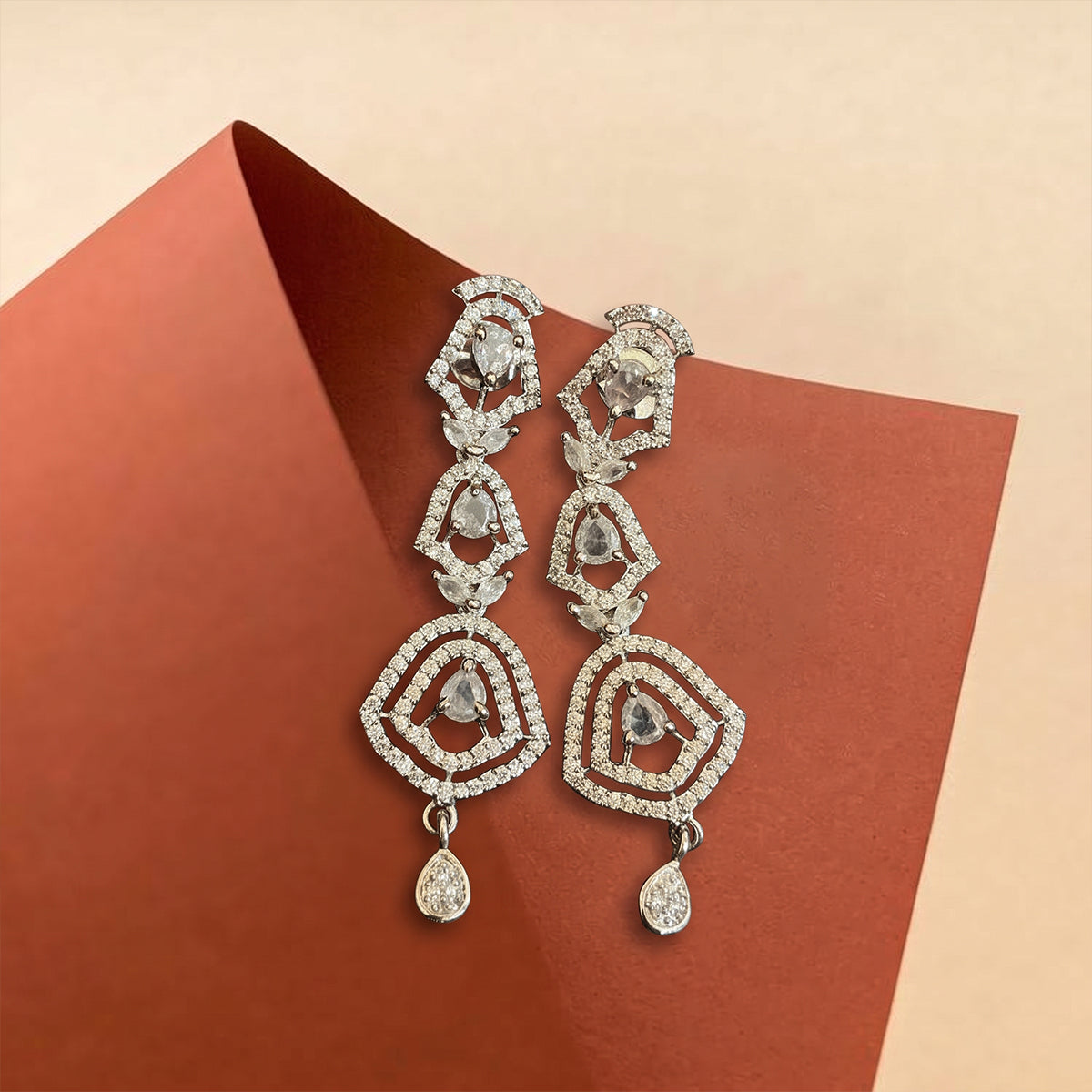 Silver Long Crystal Chandelier Earrings