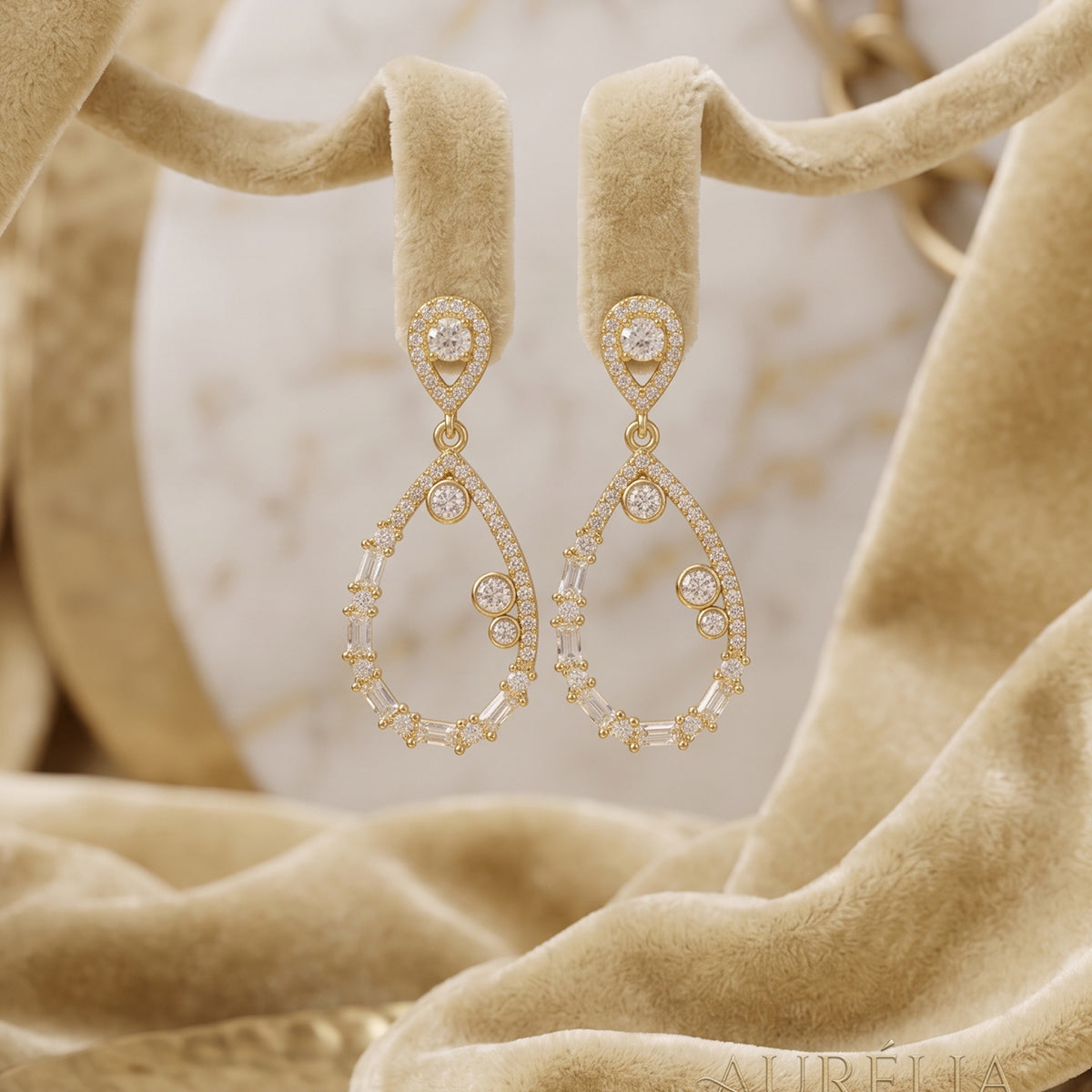 Gold Crystal Teardrop Drop Earrings