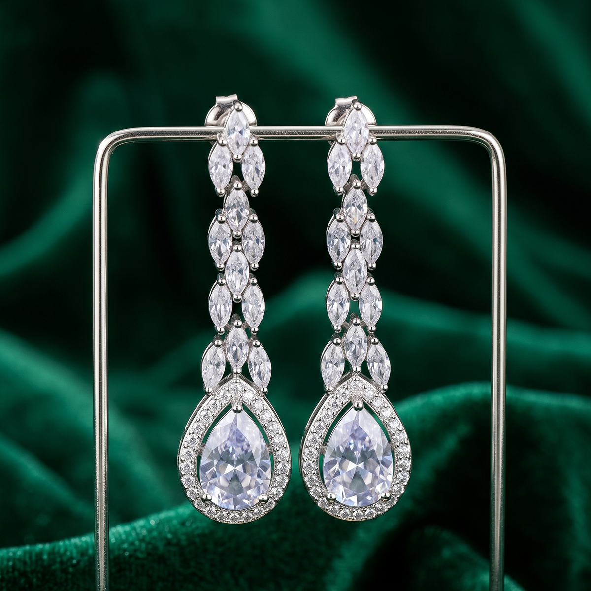 Silver Marquise Crystal Pear-Drop Earrings