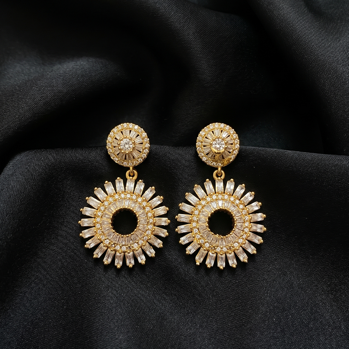 Gold Crystal Starburst Statement Earrings