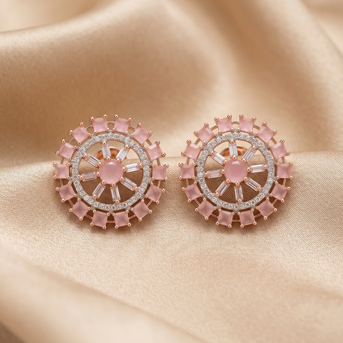 Pink Sunburst Crystal Statement Studs