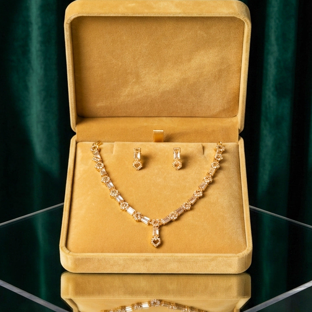 Gold Crystal Necklace & Earrings Set