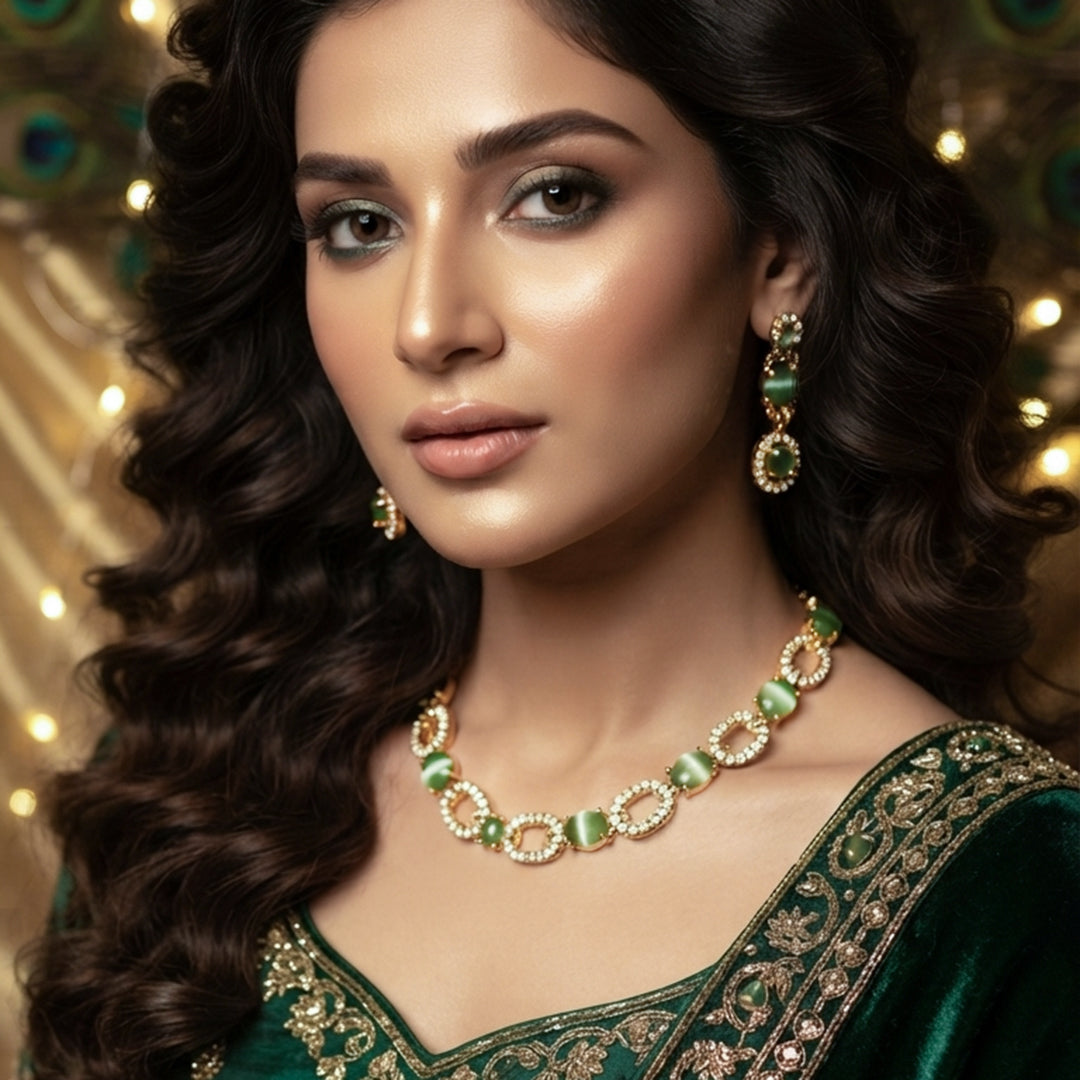 Green Emerald Necklace & Earrings Set