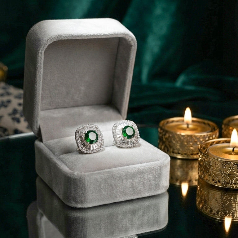 Emerald Green Crystal Stud Earrings