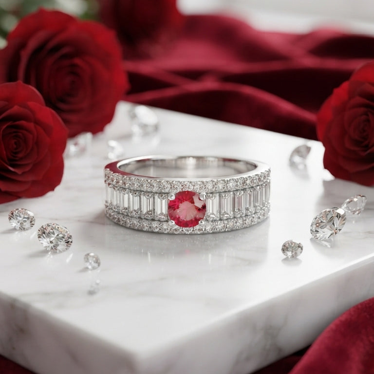 Silver Ruby Crystal Band Ring