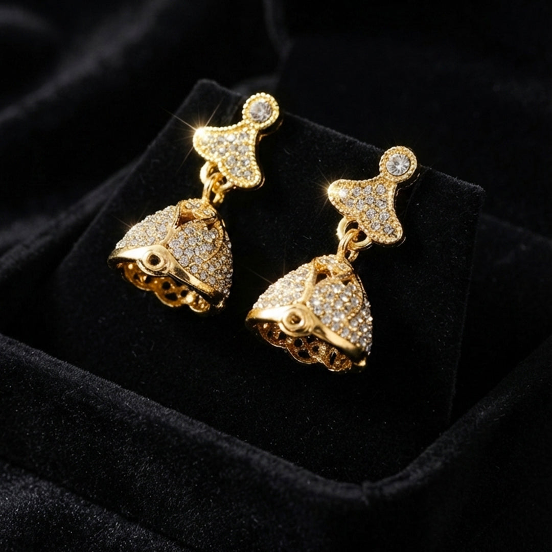 Gold Crystal Jhumka Earrings