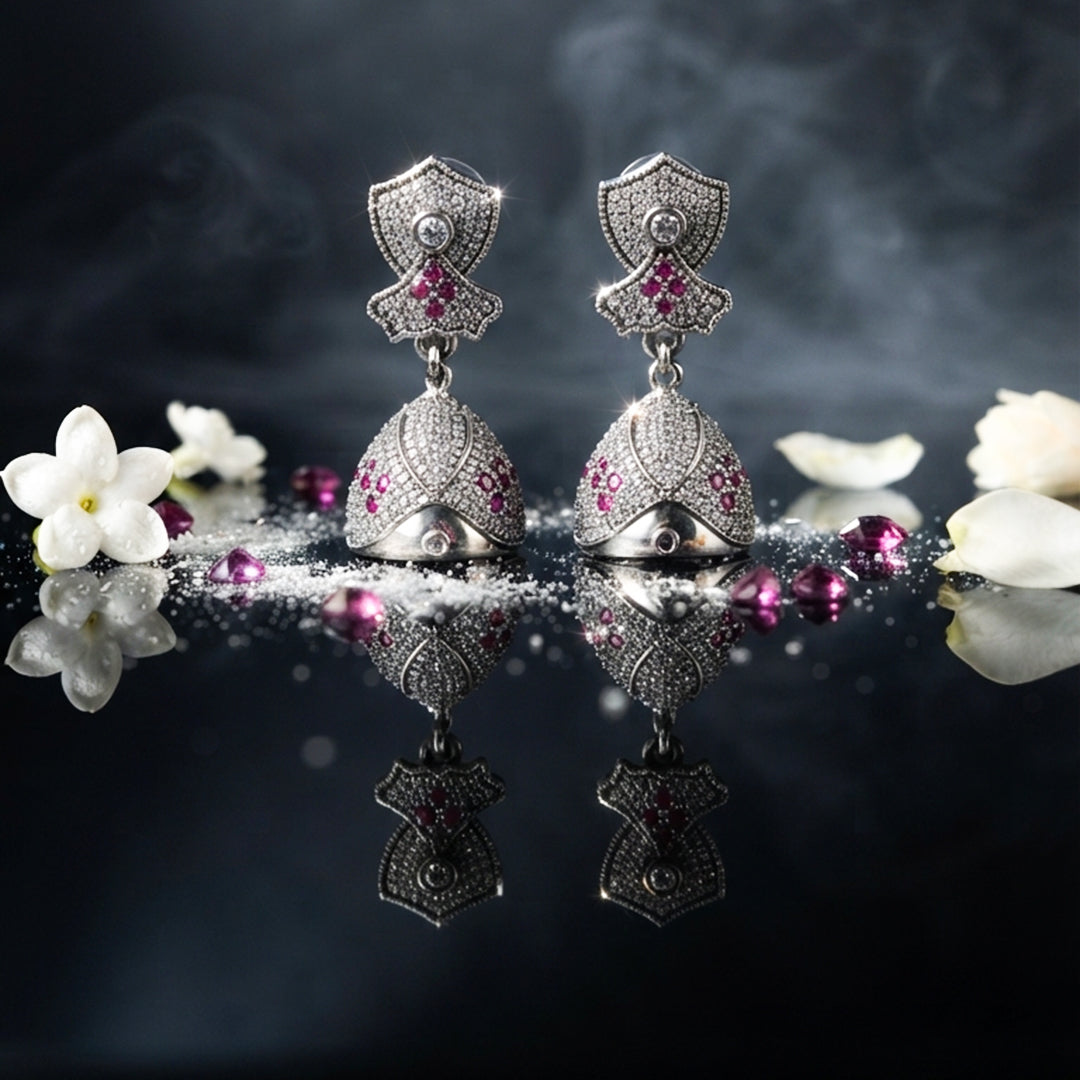 Silver Pink Crystal Drop Earrings