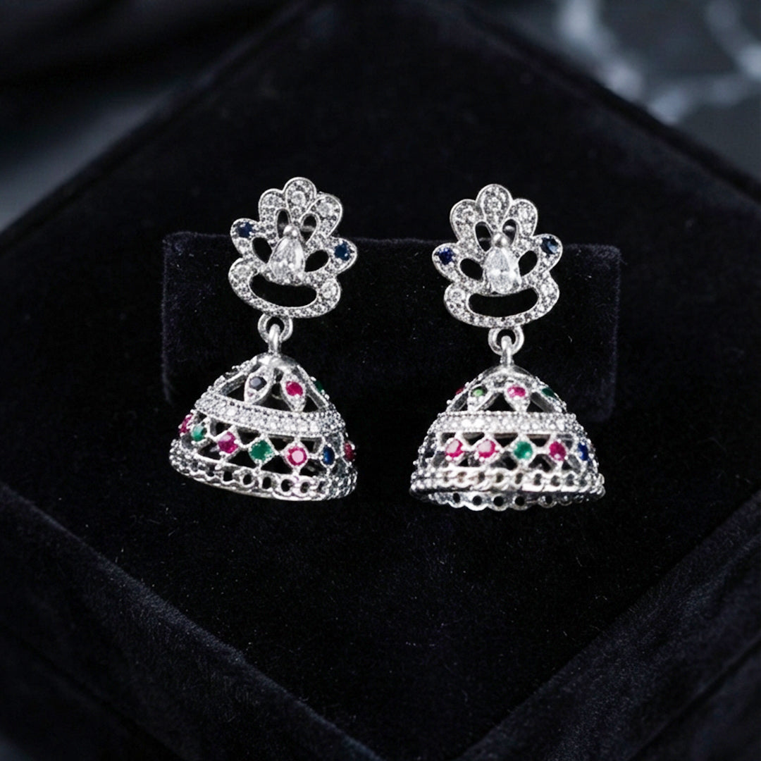 Silver Pink Jhumka Drop Earrings