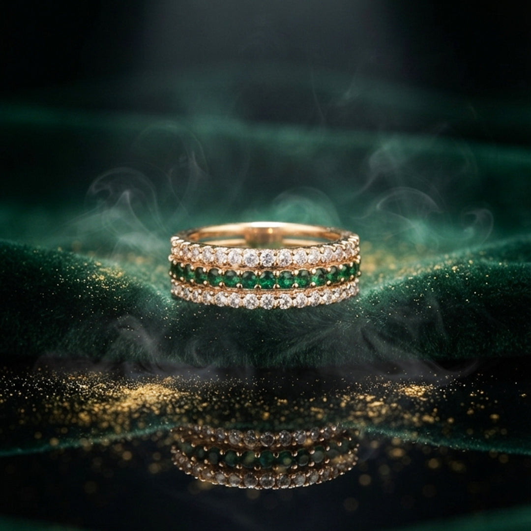 Gold Green Crystal Band Ring