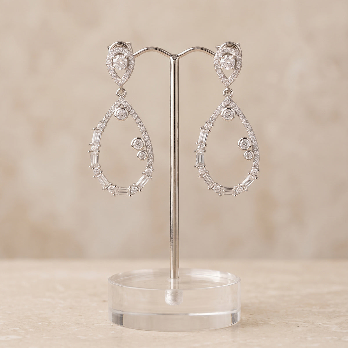 Crystal Teardrop Drop Earrings with Pearl Accents