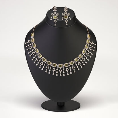 Silver Bridal Yellow Crystal Fringe Jewellery Set