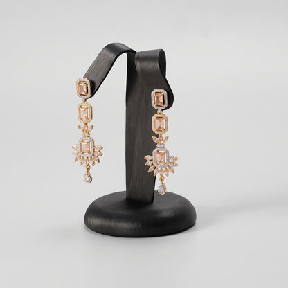 Rose Gold Peach Bridal Chandelier Earrings