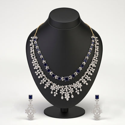 Silver Crystal Cluster Bridal Jewellery Set with Blue Stones