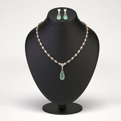 Rose Gold Mint Green Drop Pendant Necklace Set