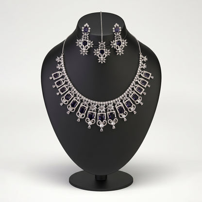 Silver Crystal Fringe Bridal Set with Purple Stones