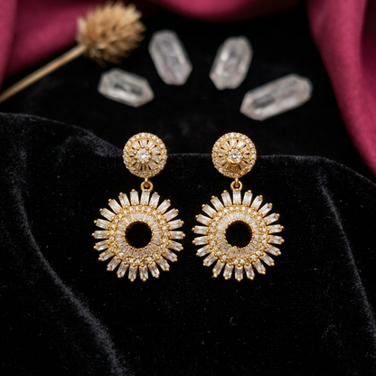 Gold Crystal Starburst Statement Earrings