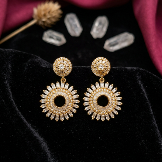 Gold Crystal Starburst Statement Earrings