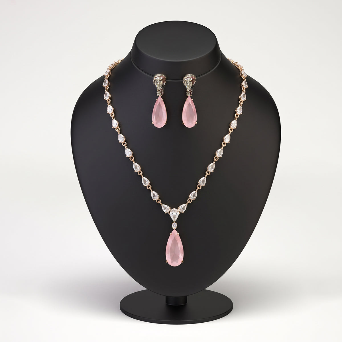 Blush Pink Stone Necklace Set with Drop Earrings