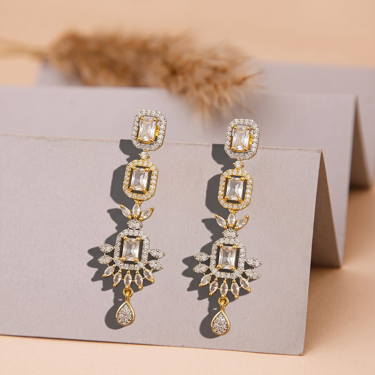 Gold Bridal Statement Chandelier Earrings