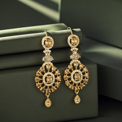 Gold Champagne Stone Bridal Earrings