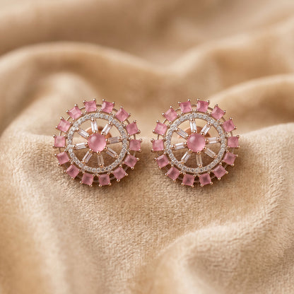Pink Sunburst Crystal Statement Studs