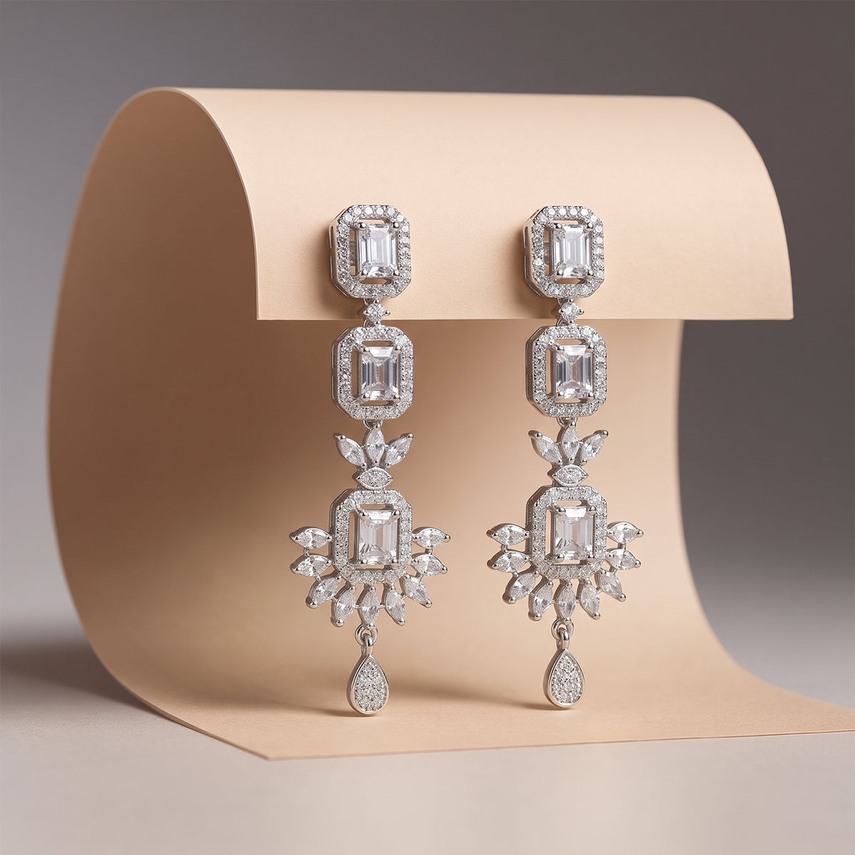 Silver Bridal Statement Chandelier Earrings