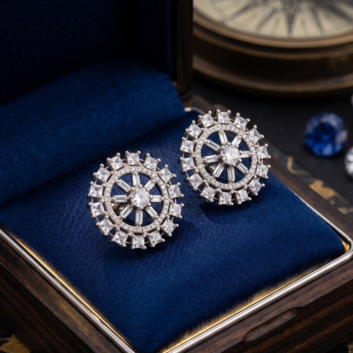 Silver White Crystal Sunburst Studs
