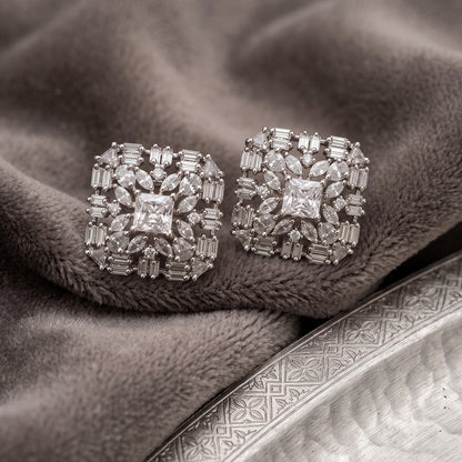 Silver Princess-Cut Statement Stud Earrings