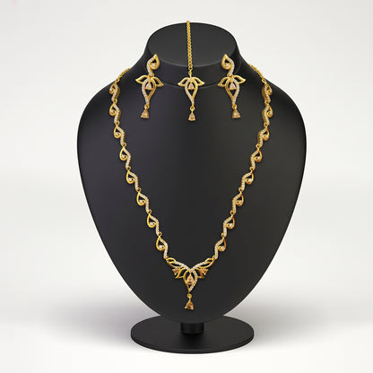 Gold Delicate Crystal Jewellery Set with Tikka