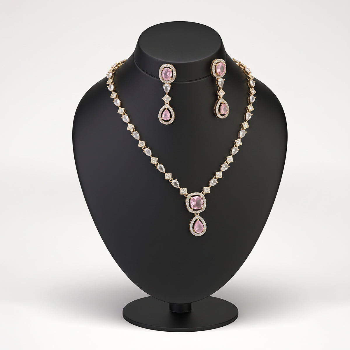 Silver Blush Pink Two-Tier Pendant Necklace Set