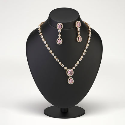 Silver Blush Pink Two-Tier Pendant Necklace Set