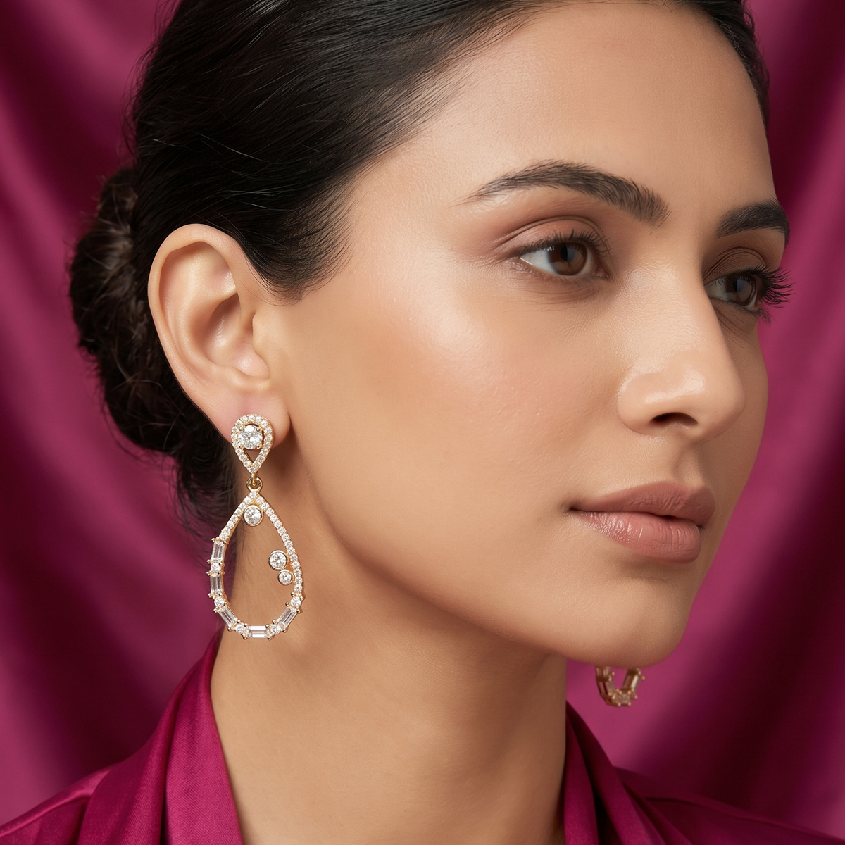 Crystal Teardrop Drop Earrings with Pearl Accents