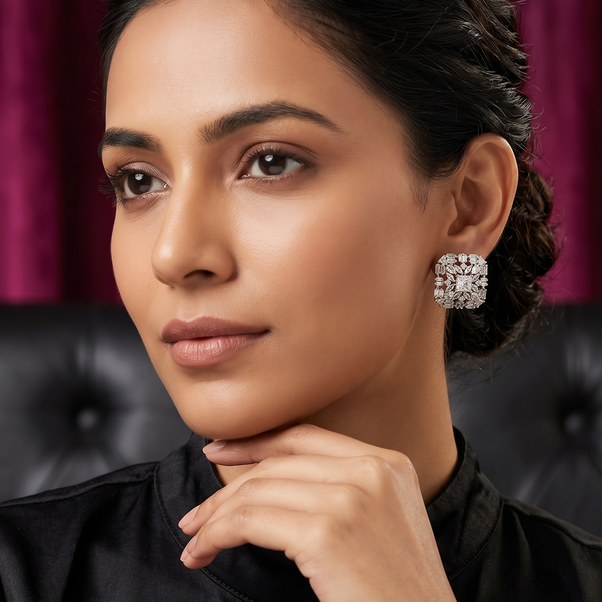 Silver Princess-Cut Statement Stud Earrings