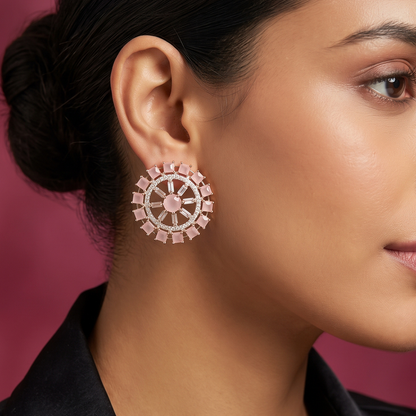 Pink Sunburst Crystal Statement Studs