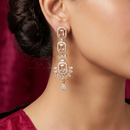 Rose Gold Peach Bridal Chandelier Earrings