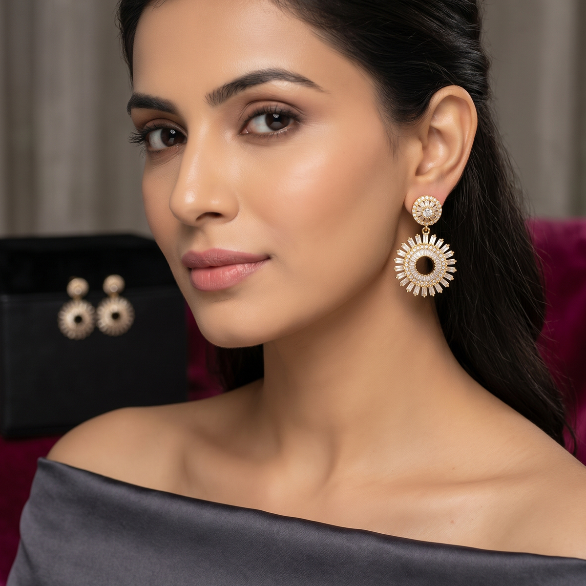 Gold Crystal Starburst Statement Earrings