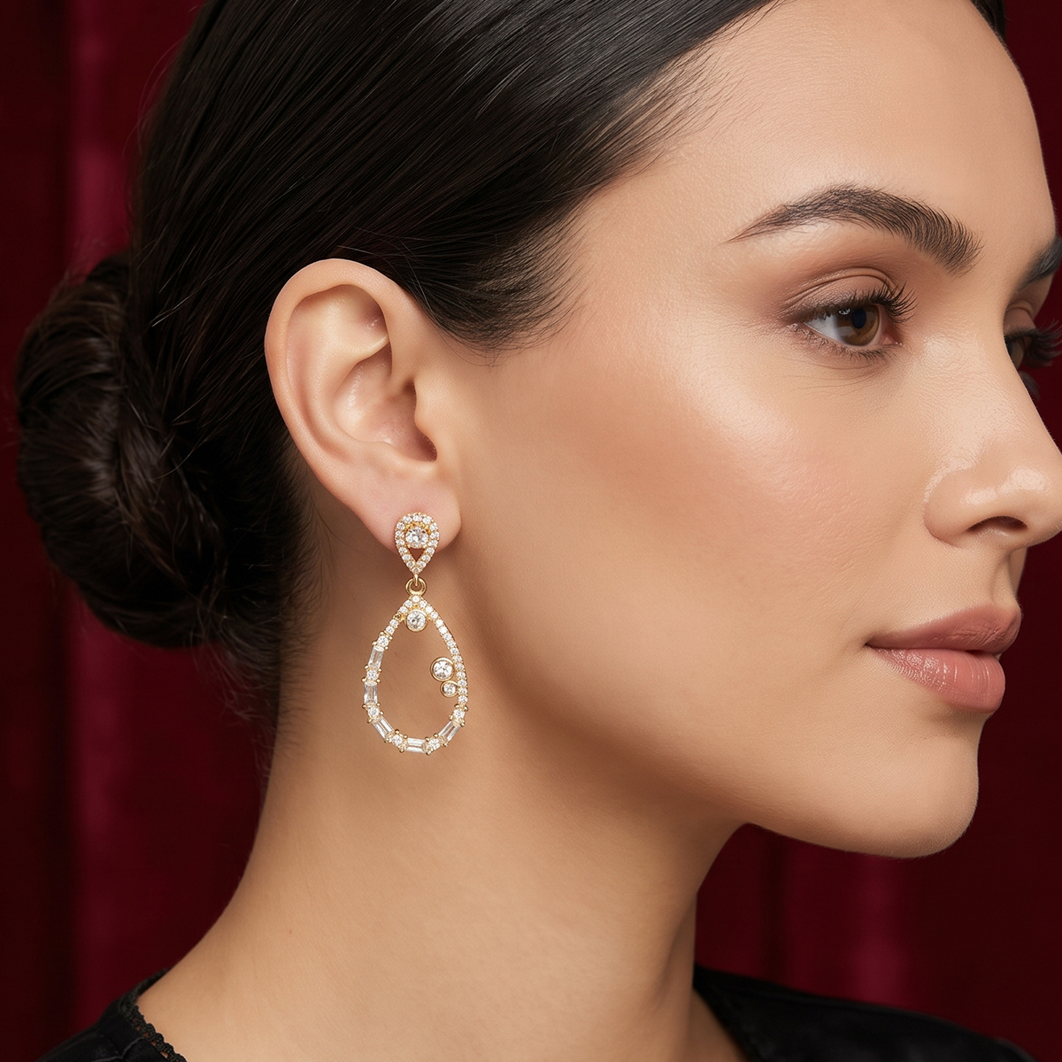 Gold Crystal Teardrop Drop Earrings