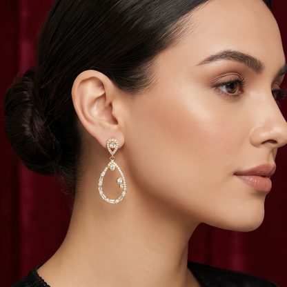 Gold Crystal Teardrop Drop Earrings