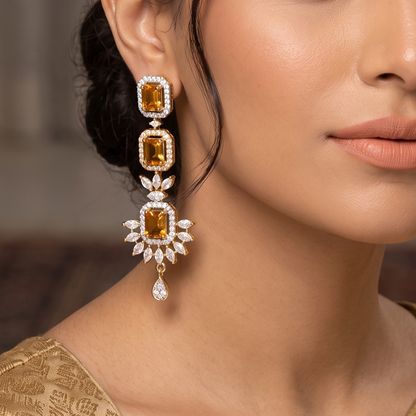 Gold Citrine-Look Emerald-Cut Drop Earrings
