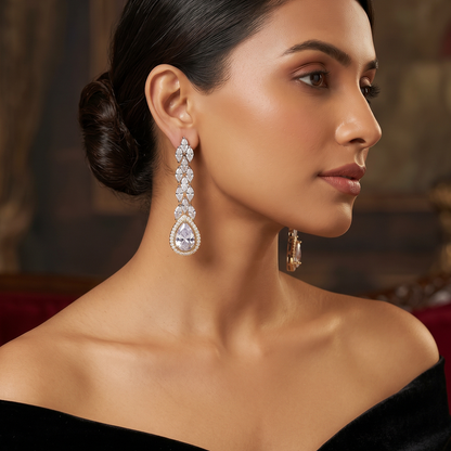 Silver Marquise Crystal Pear-Drop Earrings
