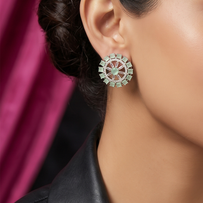 Mint Green Sunburst Crystal Statement Studs