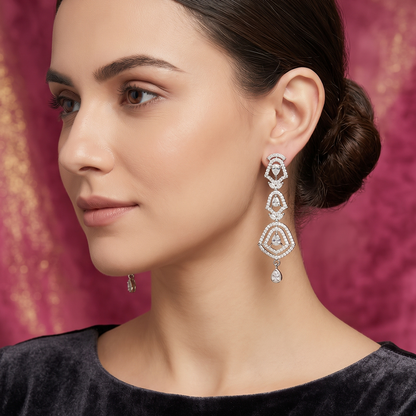 Silver Long Crystal Chandelier Earrings