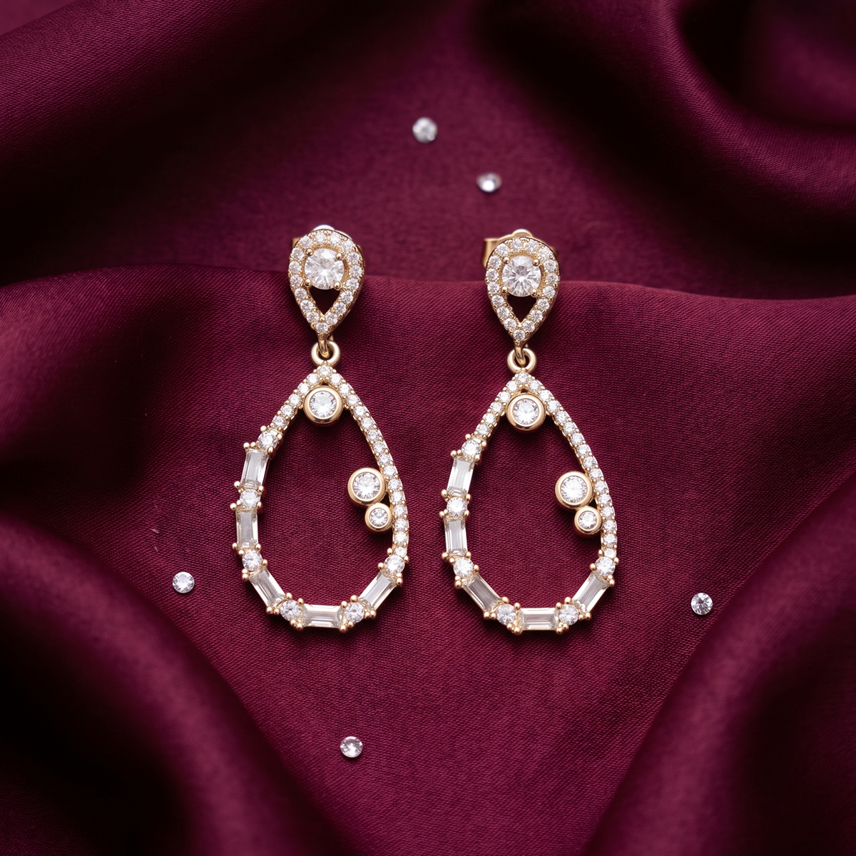 Crystal Teardrop Drop Earrings with Pearl Accents