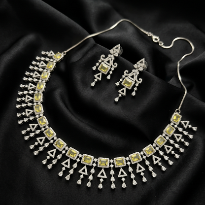 Silver Bridal Yellow Crystal Fringe Jewellery Set
