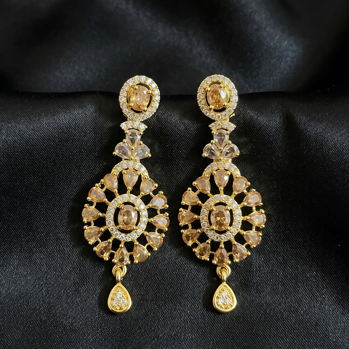Gold Champagne Stone Bridal Earrings