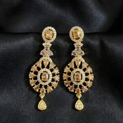 Gold Champagne Stone Bridal Earrings
