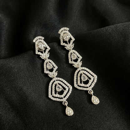Silver Long Crystal Chandelier Earrings